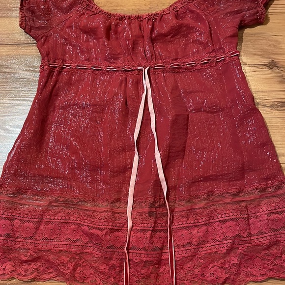 Bebe Red Sparkly Lace Top Small (fits XS) - Picture 2 of 5